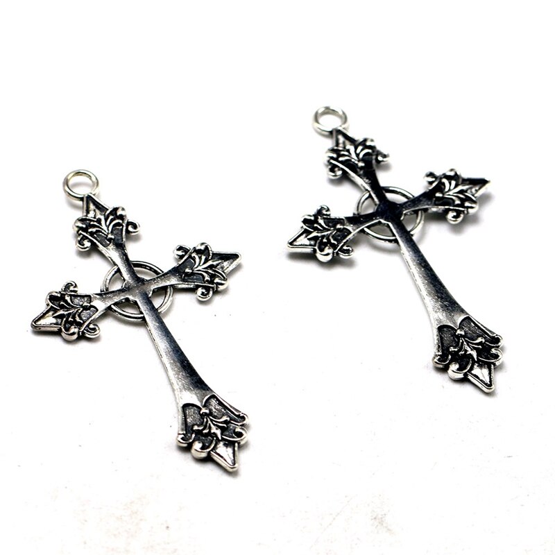 5pcs 43x26 mm Gothic Cross Charm Pendants,Large Silver Colour Statement Trad Goth Jewelry Making Jewelry Accessories
