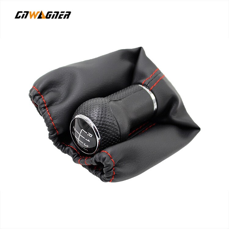 Pour Golf 3 MK3 noir argent capuchon 5 et 6 vitesses 12mm rouge couture bâton boutons de changement de vitesse bouton de changement de vitesse de voiture Gaitor botte couverture: Black Cap 6 Gear