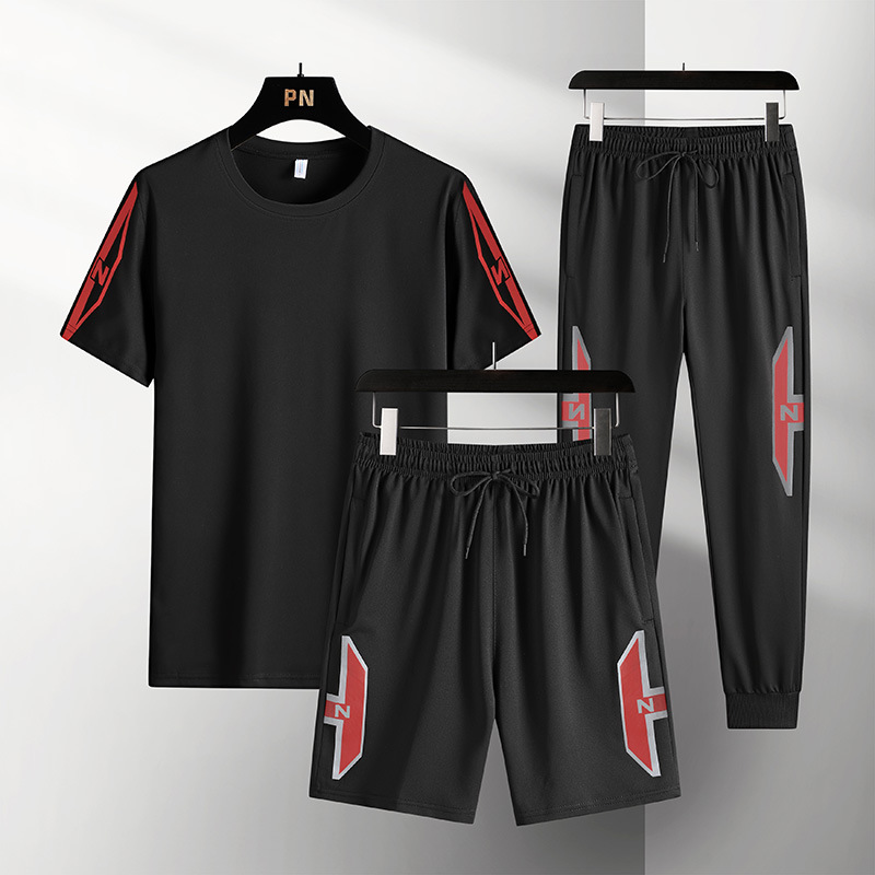 2022 3 teiliger herren-freizeit-sportanzug, lauf- und fitnessbekleidung, schweiß-Fitness-Outfit, jogginganzug aus Polyester für herren: Schwarz / 3xl