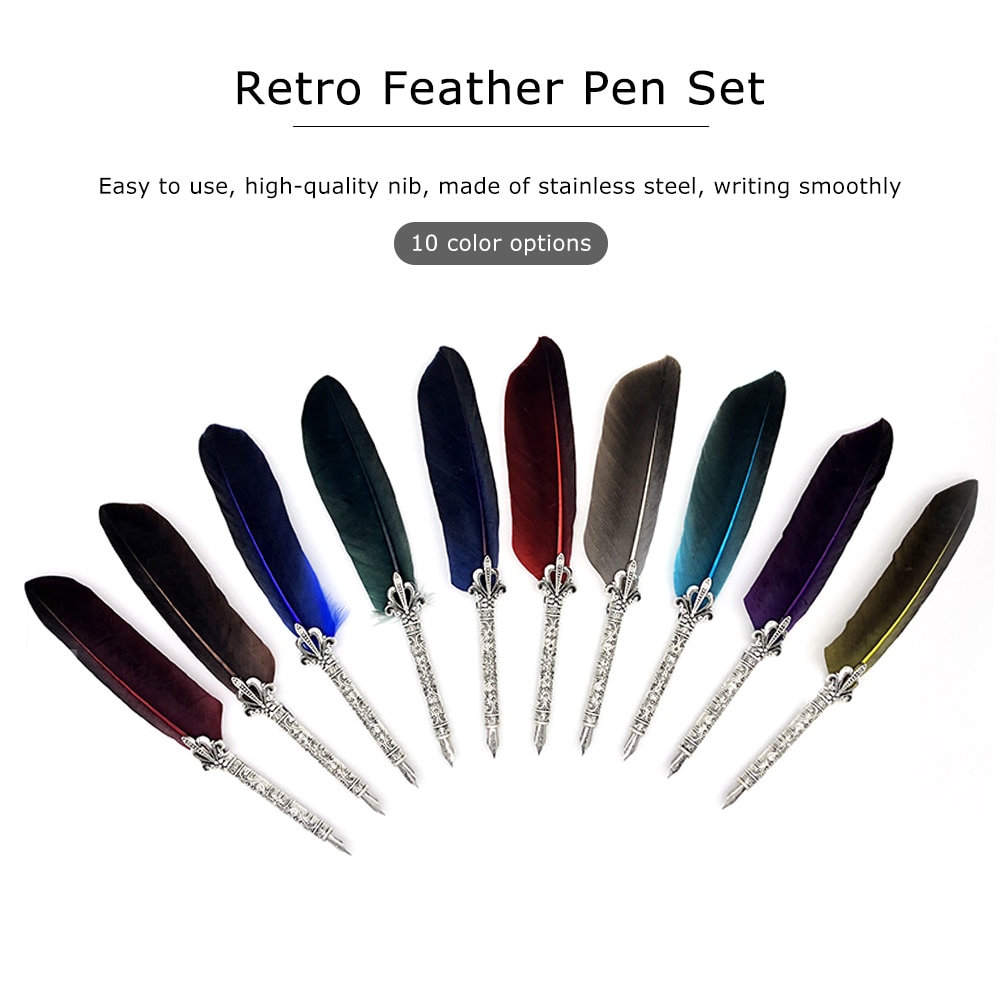 Calligraphy Feather Dip Pens Fountain Pen Retro with 5 Nib Writing Ink Quill Art for School Office Work Ornaments