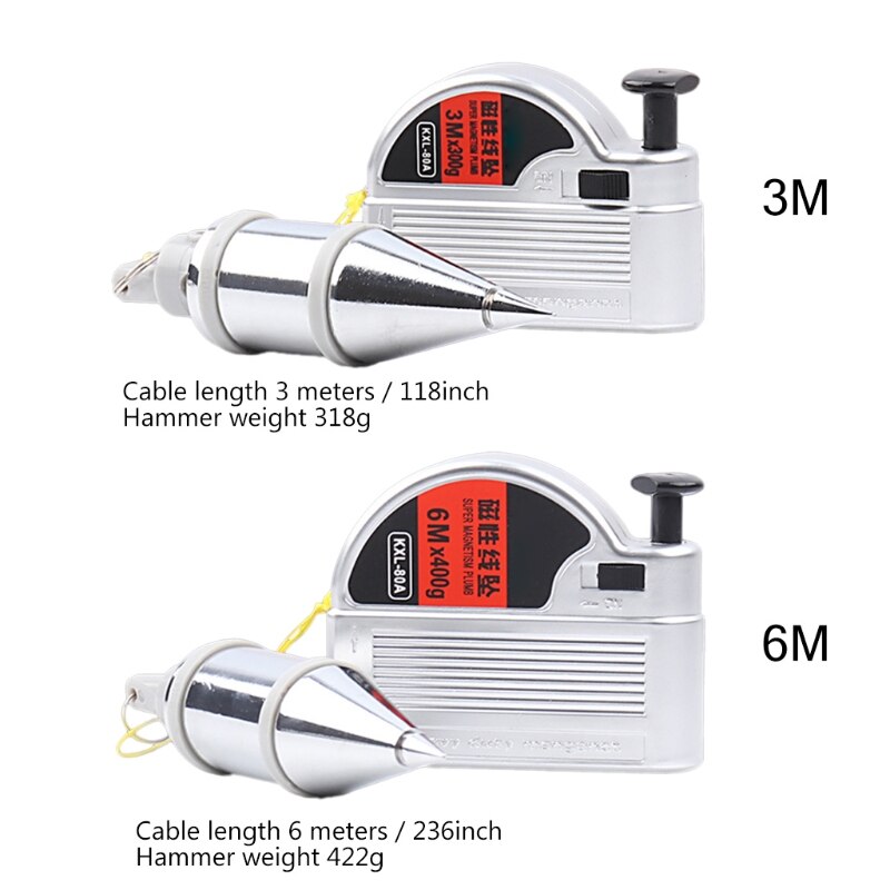M89B – plombier magnétique Bob avec ficelle, outil de mesure Vertical à stabilisation rapide, ligne de marteau à fil suspendu, 3/6m, fixation sur la maçonnerie en bois