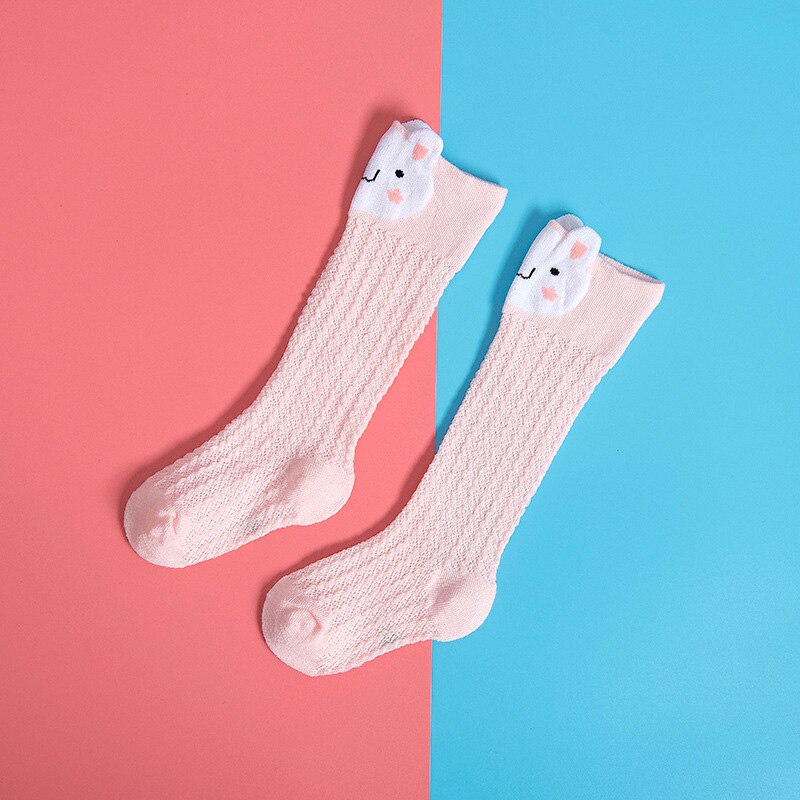 Dessin animé mignon bébé chaussettes renard ours lapin animaux infantile coton longues chaussettes été maille enfant en bas âge garçons filles genou chaussettes hautes: pink