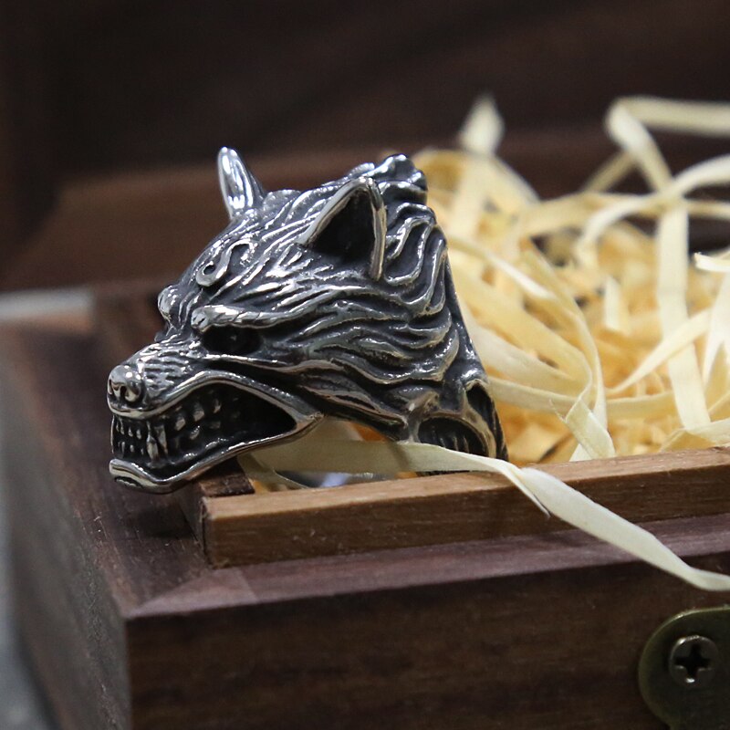 Unique Silver Color Stainless Steel Wolf Viking Ri... – Grandado