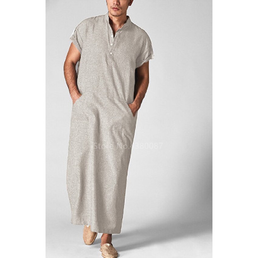 Islamitische Kleding Mannen Moslim Thobe Ramadan Mode Arabische Pakistan Saudi Arabië Abaya Dubai Korte Mouwen Kleding Kaftan Jubba: Color3 / XL