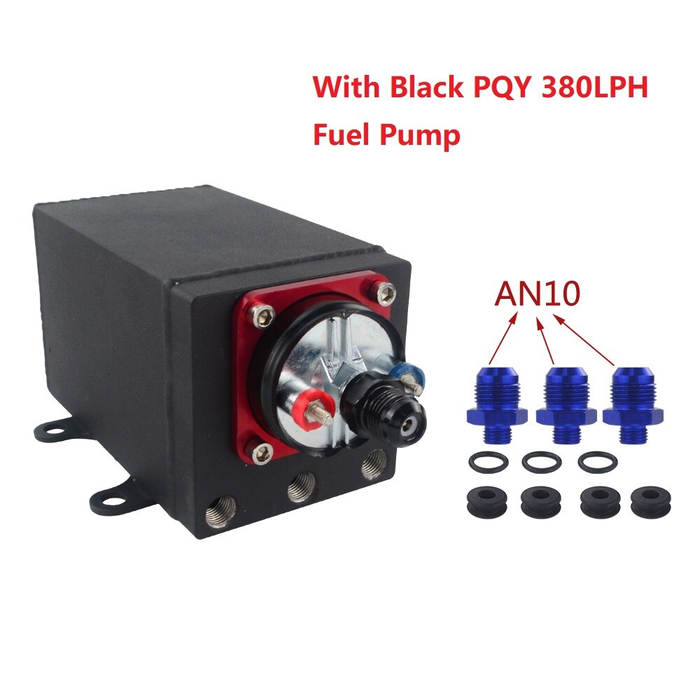 Single Fuel Pump Surge Tank Oil Catch Can Compatible with 044 Fuel Pump or 380 LPH Black PQY Fuel Pump With Different Fittings: AN10 Black fuel pump