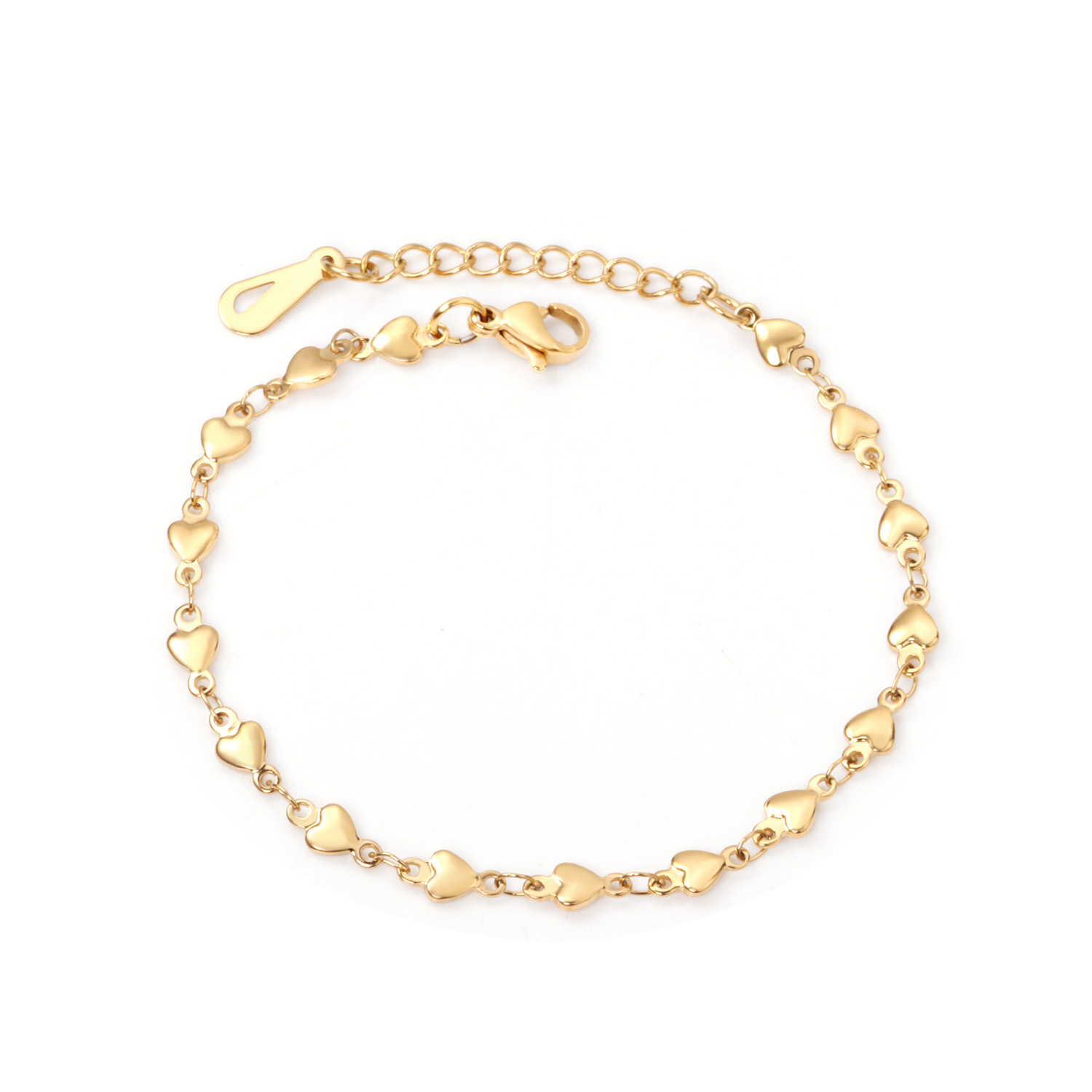 LUXUSTEEL hartvormige armband hart zelfs hart mode-sieraden roestvrij staal liefde gouden kleur verlengketting: Licht Geel Goud Kleur