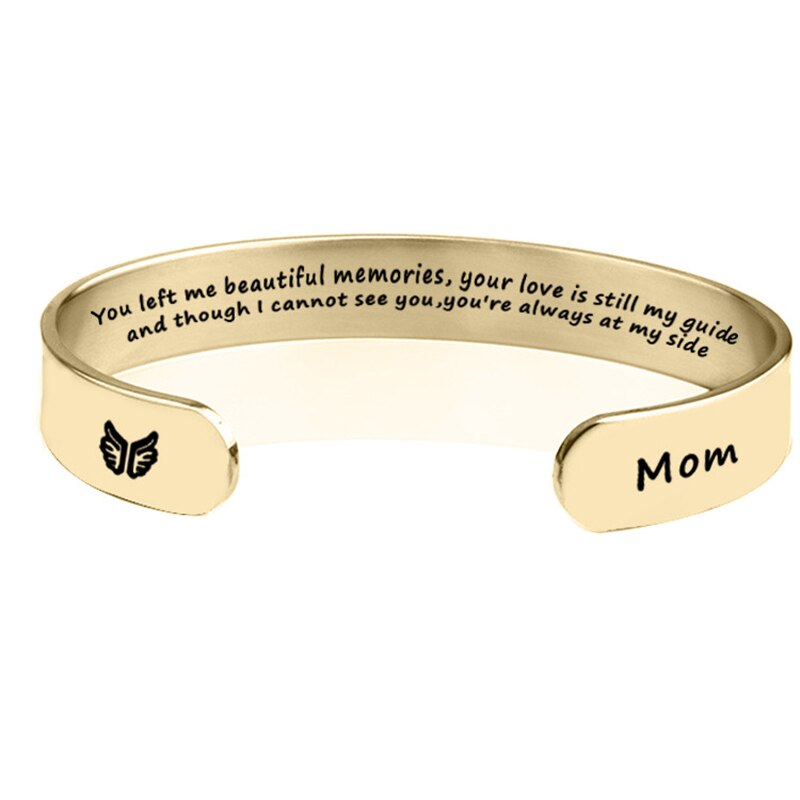 In Memory of Mom Memorial for Loss of Mother Mom Memorial Bracelet Grief Jewelry Sympathy Cuff Remembrance Bangle: Gold