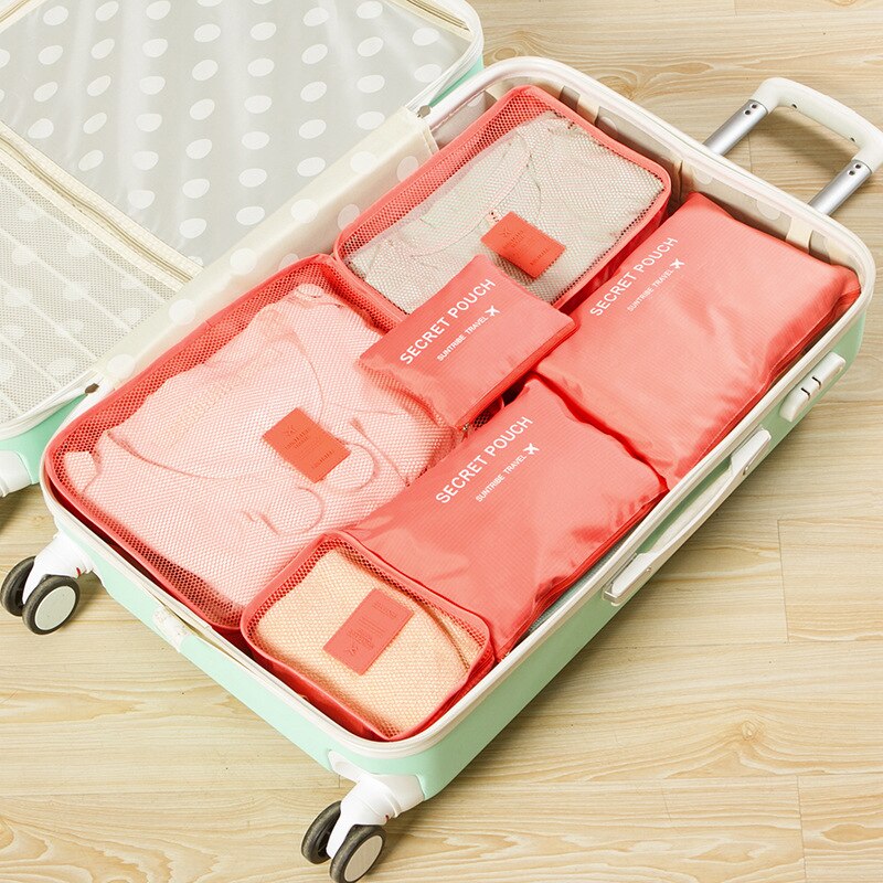 6 Pcs Travel Storage Bags Luggage Packing Organizer Pouches Portable for Clothing: Watermelon red