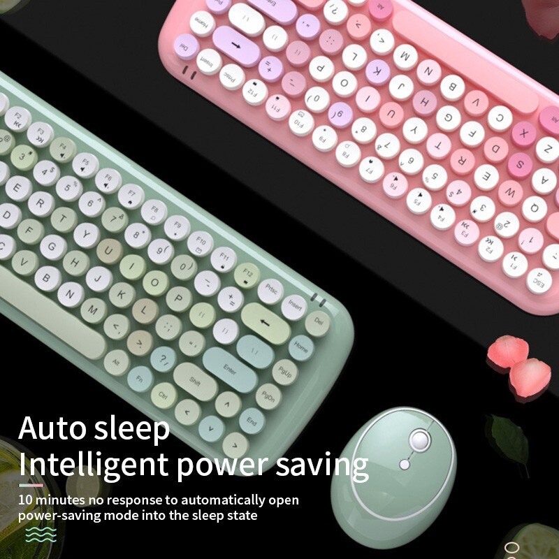 Wireless Keyboard and Mouse Set Mini Cute Retro Punk Girls Laptop Office Bluetooth Keyboard and Mouse Ergonomic Keyboard Laptops