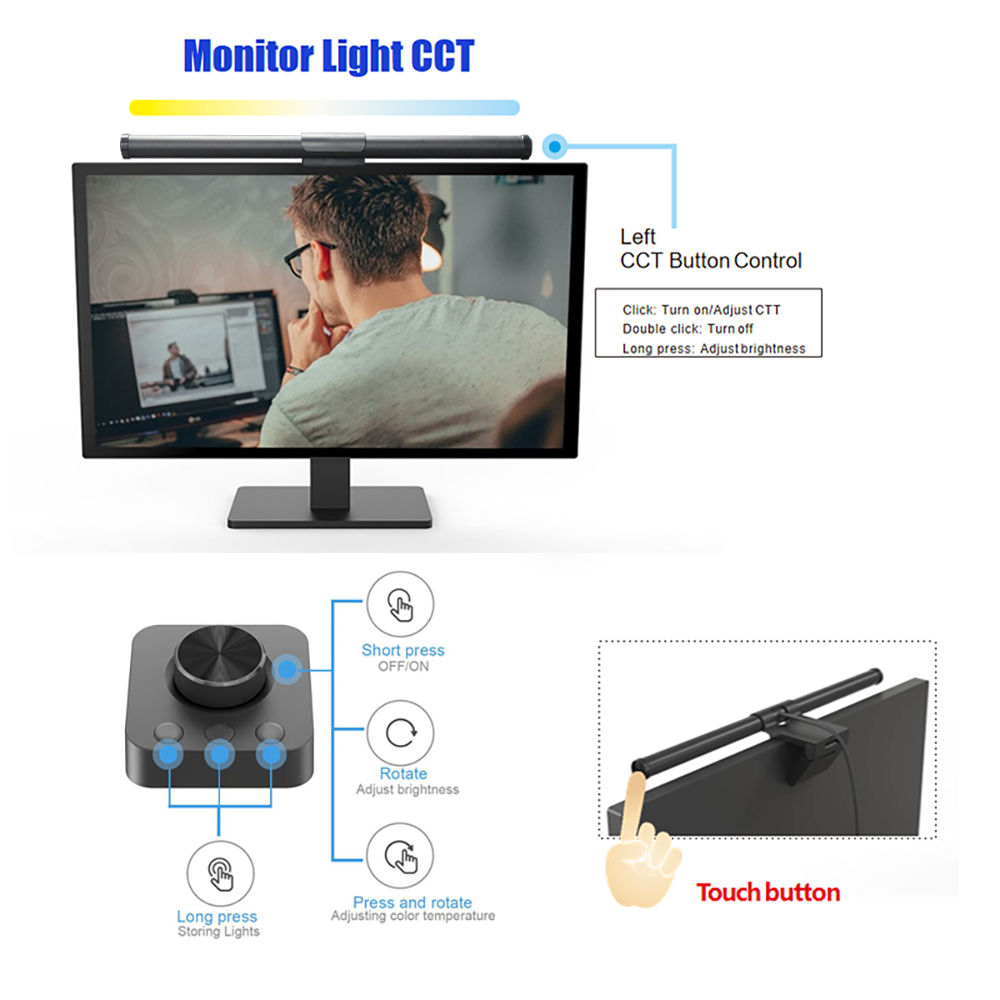 Wiscolor LED-computermonitor lichtbalk met afstandsbediening oogzorg tafellamp dimbaar scherm lichtbalk geen schittering thuiskantoor gaming