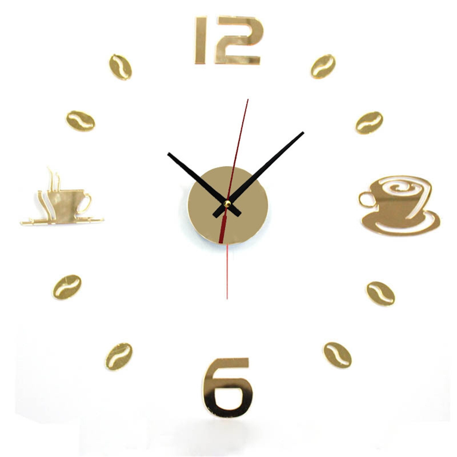 Cafe DIY Large Wall Clock Frameless Giant Wall Clock Modern Cafe Coffee Mug Coffee Bean Wall Decor Kitchen Wall Watch: C