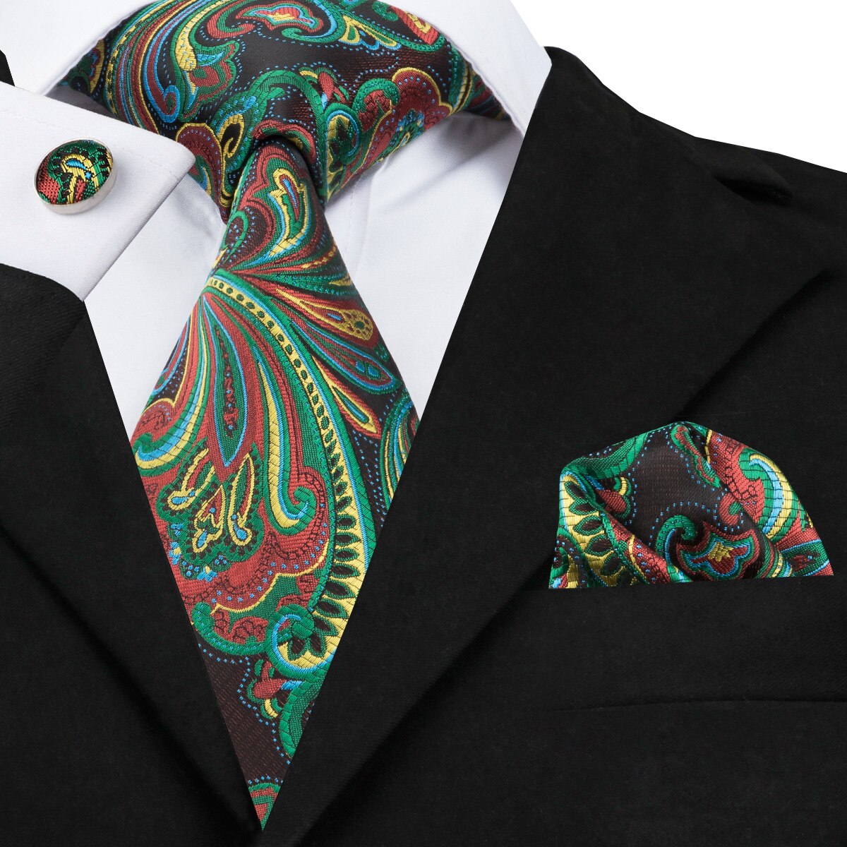 Hi-Tie Christmas 100% Silk Ties For Men Hanky Cufflinks Set 20 Styles Men's Tie Floral Green Plaid Gravatas Party Large Necktie
