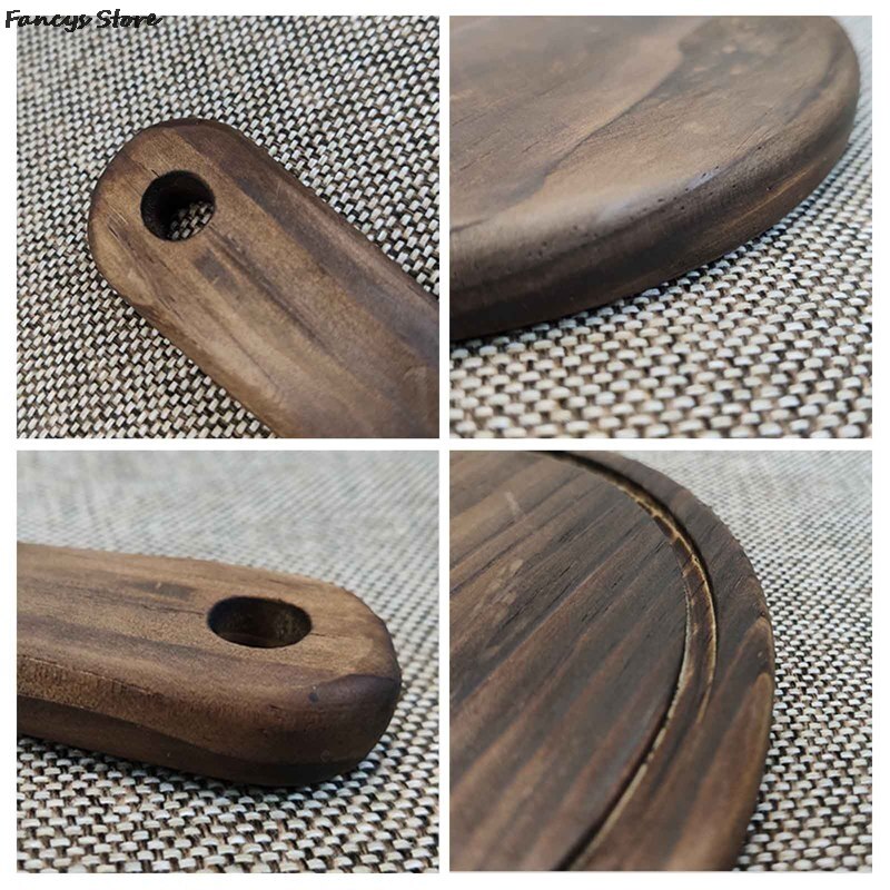 Multi-Size Houten Ronde Lade Barbecue Westerse Steak Plaat Massief Houten Pizza Plaat-Brandende Kleur Dessert Diner Plaat servies