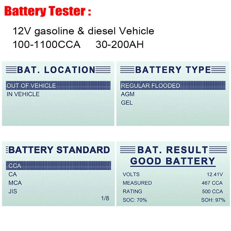 Foxwell BT100 Pro 12V Auto Batterij Tester Digitale Batterij Analyzer 100-1100CCA Diagnostics Gereedschap Voor Lood-zuur Overstroomd Agm Gel