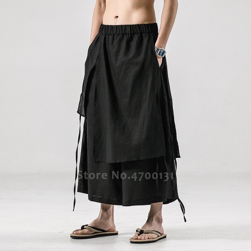 Japanse Samurai Mannen Katoen Linnen Ongedwongen Losse Rechte Broek Chinese Stijl Retro Broek Sport Bottoms Tai Chi Kung Fu Uniform