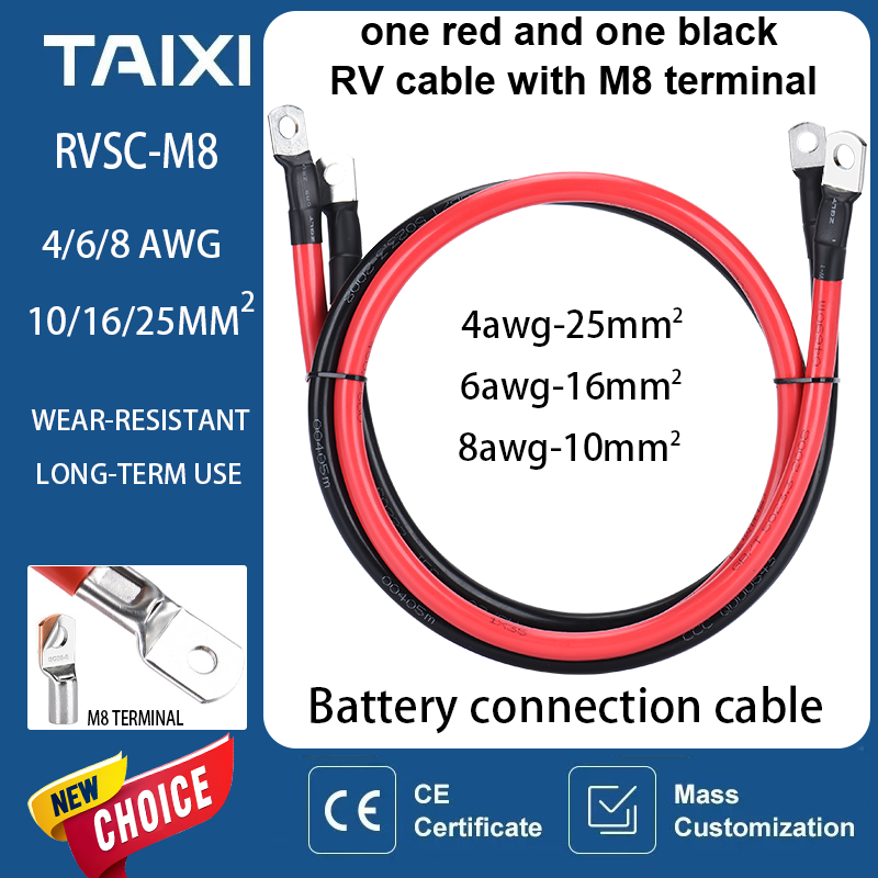 Battery Inverter Connect Cable M8 Terminals 12V 24V 48V 72V 500V 600V RV Copper Wire Cable 8/6/4 AWGCar Battery UPS