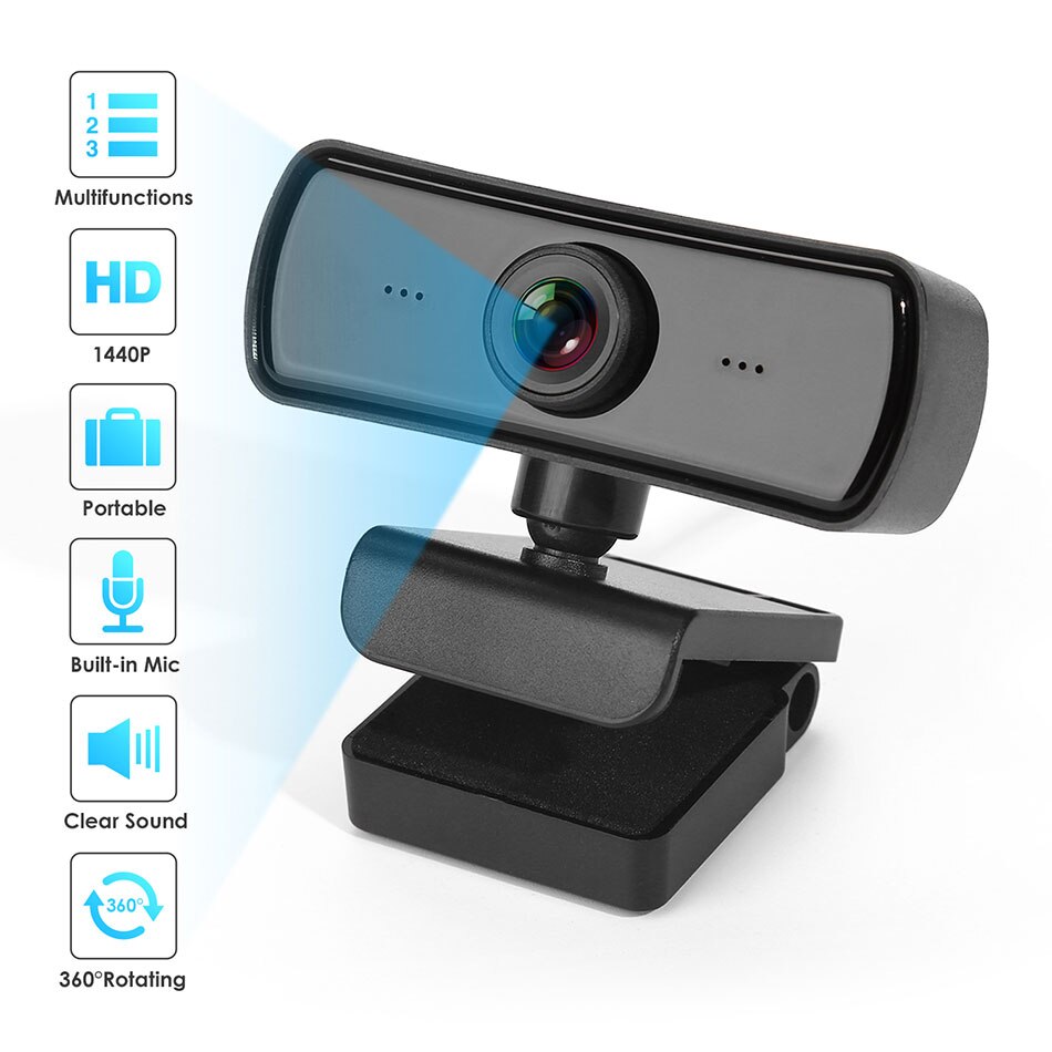 2k webcam usb kamera 2560 x 1440p ultra hd webcamera indbygget mikrofon 360 rotations pc kamera til videoopkald til windows mac