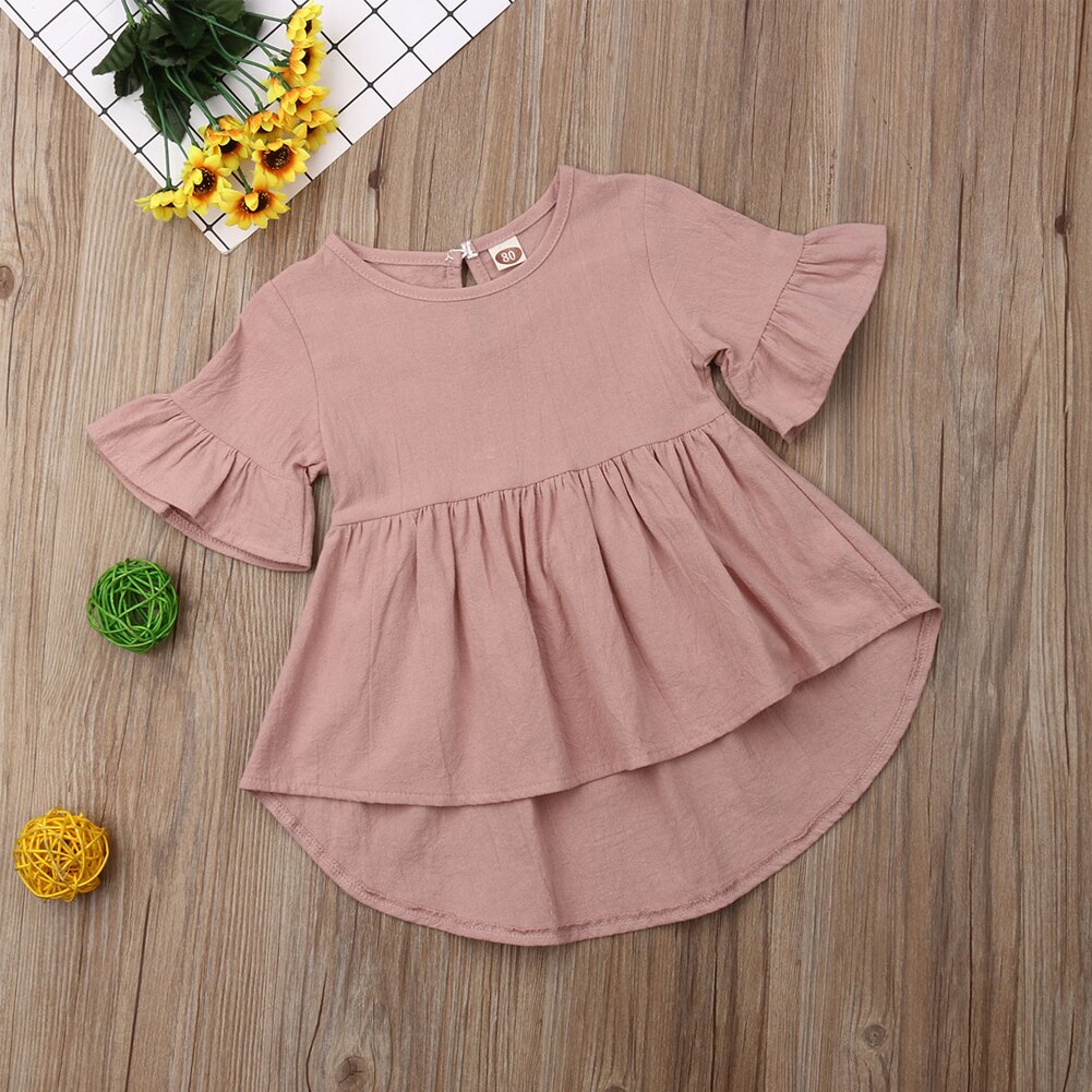 Sommar toddler baby girls kläder flare klänning barn flicka solida kläder spädbarn klänningar