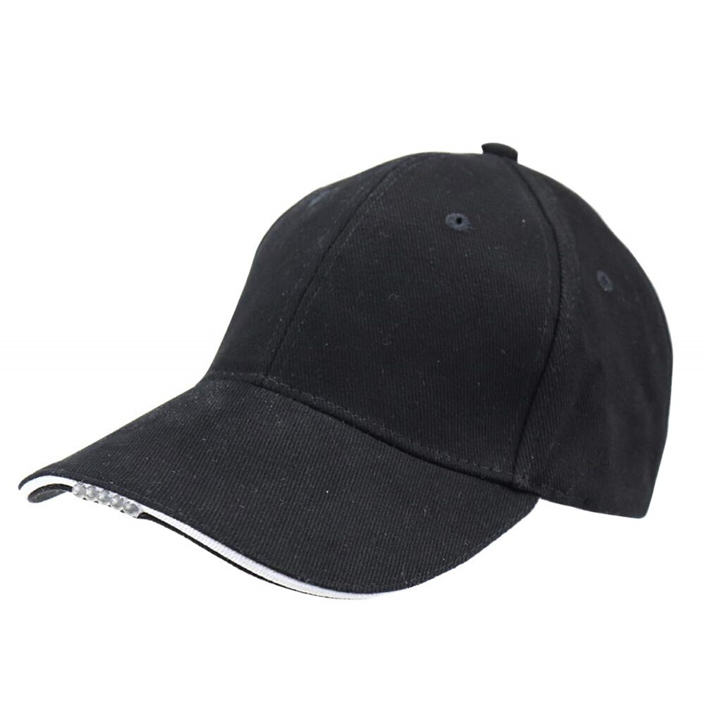 Gorra deportiva de algodón con 5 ledes, gorra con correa ajustable para exteriores con luces brillantes para adultos, adecuada para actividades al aire libre, camping: Black