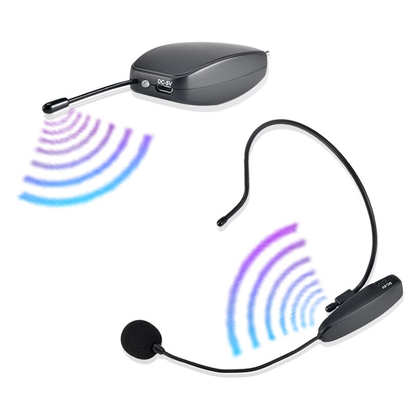 UHF Wireless Microphone Headset 2 in 1 Handheld Head-Wear Mic 30M Range Voice Amplifier for Speech Teaching