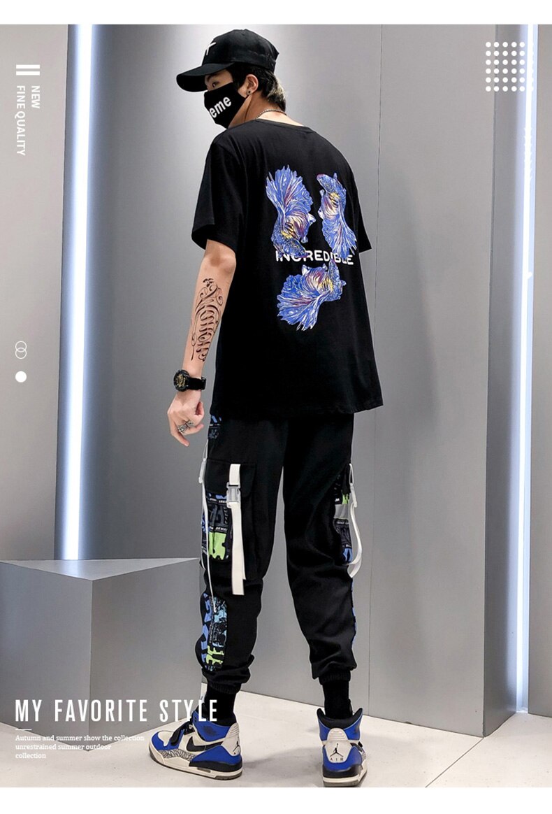 Swag – pantalon Cargo réfléchissant pour homme, Streetwear, Hip Hop, ample, jogging, ruban Graffiti, lin, Techwear,
