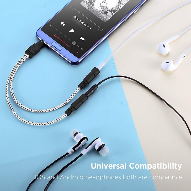 Headphone Splitter, 3.5mm Splitter Cable for Headset [Fine Braided & Gold Plated] Stereo o Y Cable AUX Splitter - Compatible