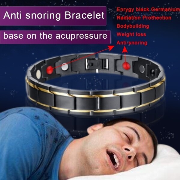 Mænd magnetisk terapi armbånd klassisk titanium stål anti-snorken sundhedspleje anti snorke armbåndsur søvn snorken