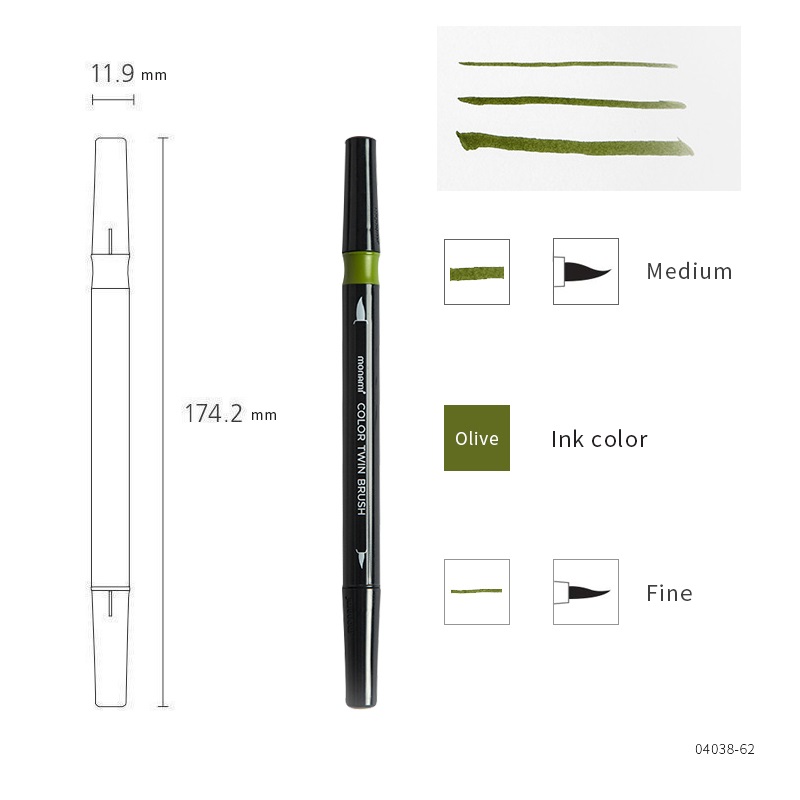 Monami Color Twin Brush Pen, Watercolor Art Home DIY Marker for Drawing Painting Doodle Calligraphy Liner School F554: 7 Olive