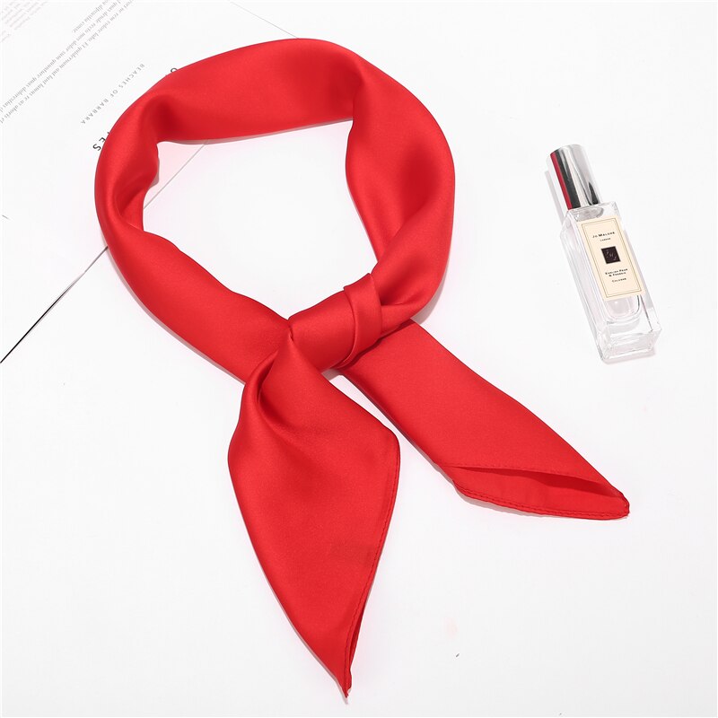70*70cm Imitation soie doux solide écharpe pour les femmes foulard carré foulards bureau dame accessoires sac vêtements ornement: 06 Red