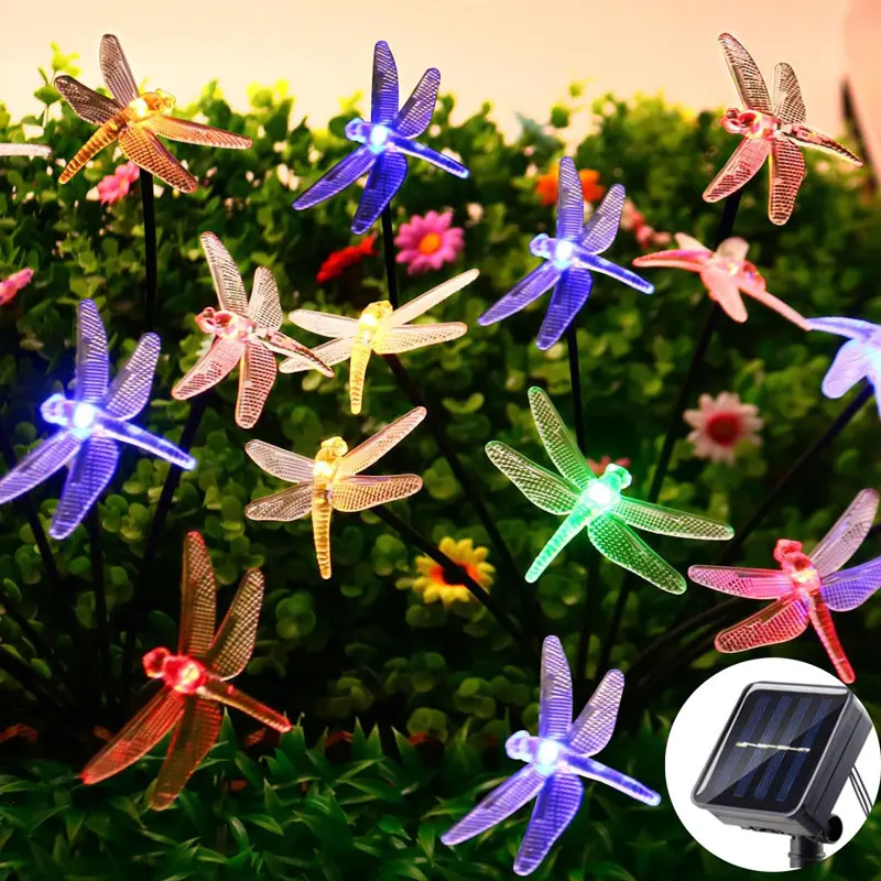 Guirlande lumineuse solaire libellule, guirlande lumineuse d'extérieur avec 8 Modes, étanche, à énergie solaire, pour Patio, cour, décoration de noël