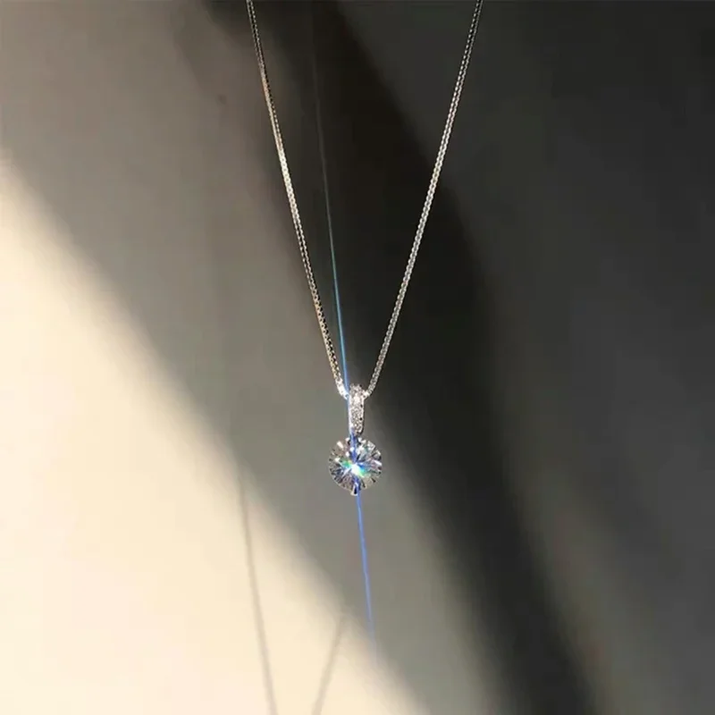 Collar de circón redondo de Plata de Ley 925 a la , Gargantilla con dije de estilo minimalista, colgante, de para joyería fina para mujer