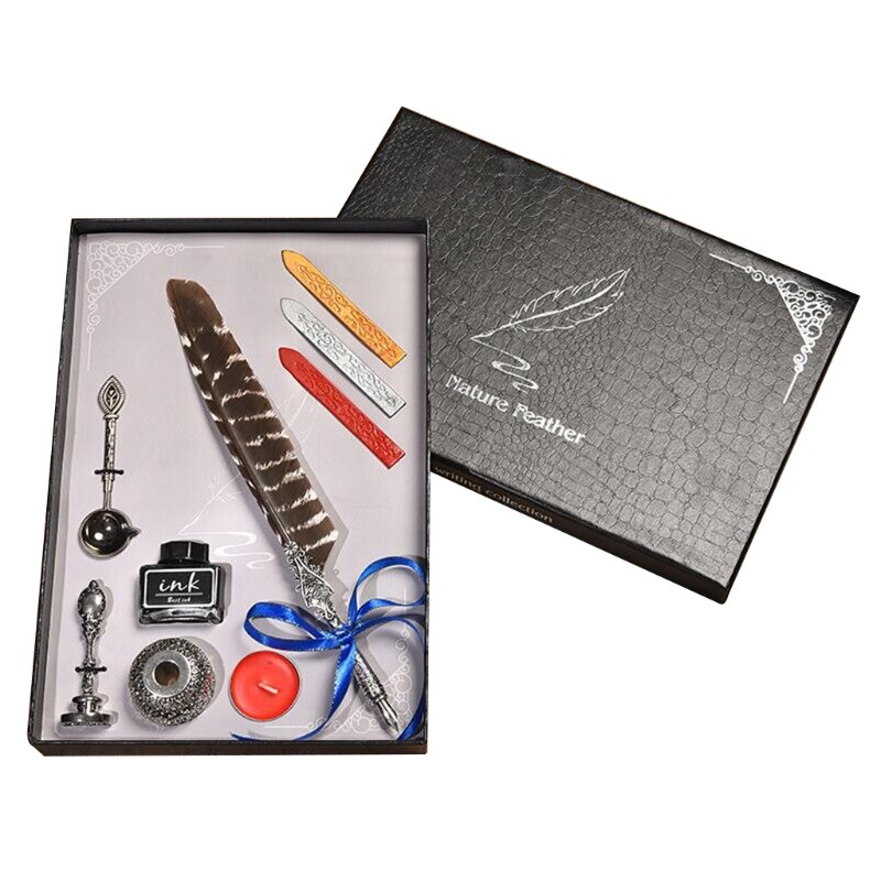 Retro Gothic Style Quill Pen Set Retro Wax Seal Stamp Kit Vintage Box Calligraphy Writing Pen Calligraphy Pen Set