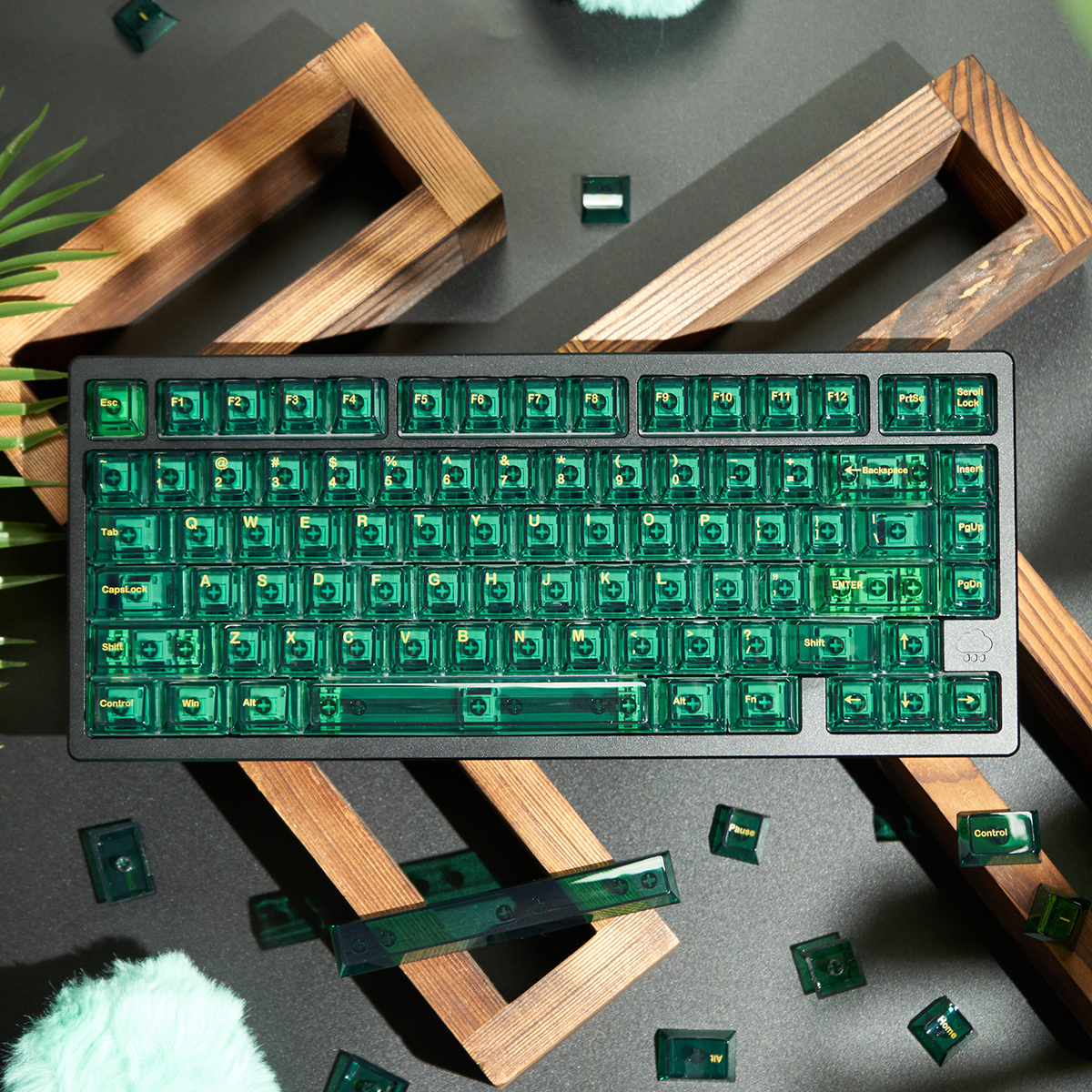 Emerald Green Crystal Clear Keycaps White Font Cherry Profile PC Keycap Custom Keyboard keycap For Cherry MX Mechanical Keyboard