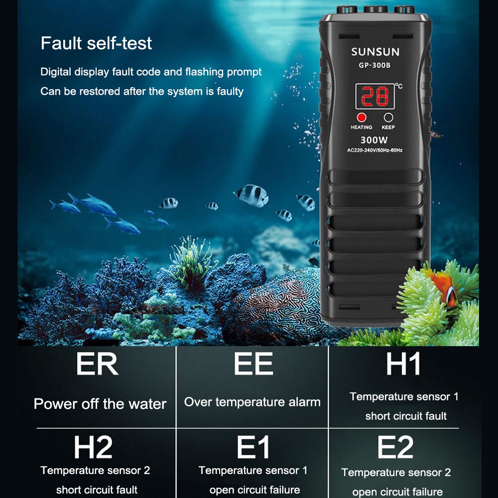 50-1000w akvarie ptc varmelegeme strømafbrydelsesbeskyttelse ptc type inverter varmelegeme justerbar temperatur fuldt nedsænket varmelegeme