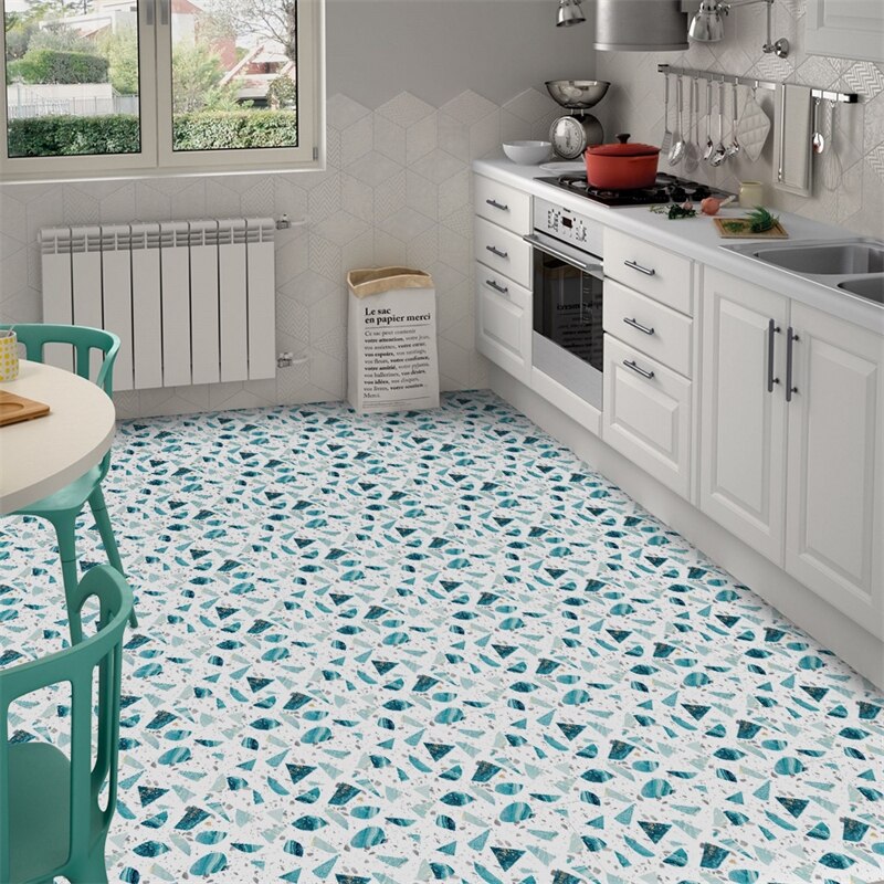 4pcs Broken Star Lake Blue Bedroom Floor Tile Twill Anti-skid Effect Beautiful Decor Stickers Self-adhesive Home Decor
