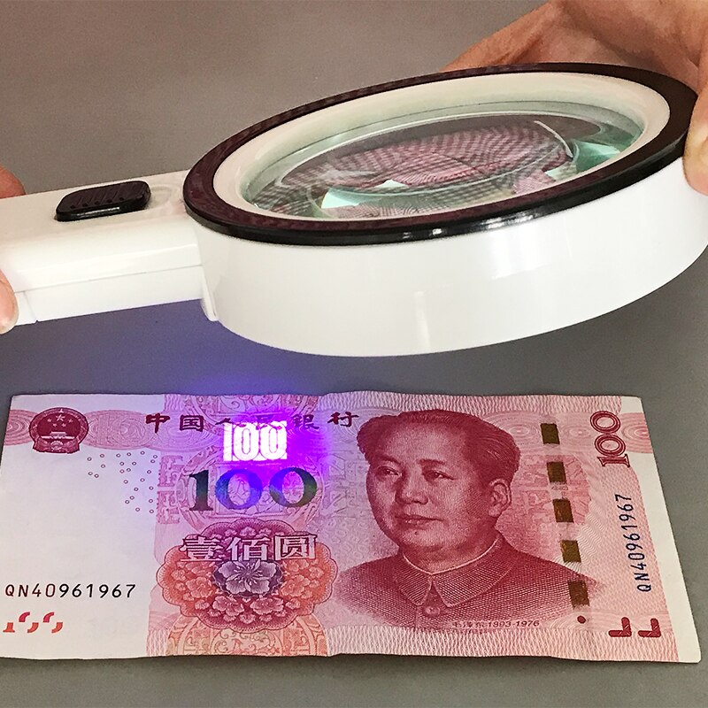 Handle Magnifier 10X with LED Illumination UV Lighting Large Size 90mm Illuminated Magnifying Glass Double Optical Glass Lens