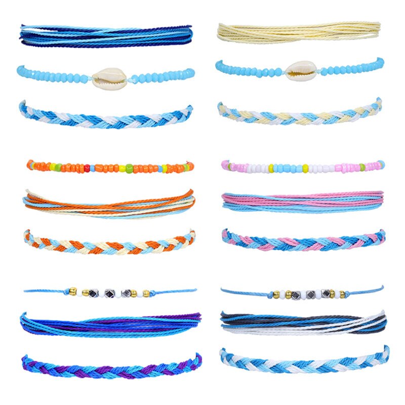 7 Stile Boho Hand-gemacht Bunte Multi-schicht Wasserdicht Wachs Linie Armbinde Frauen Sonnenschein Strand Surfen Schmuck Armbinde