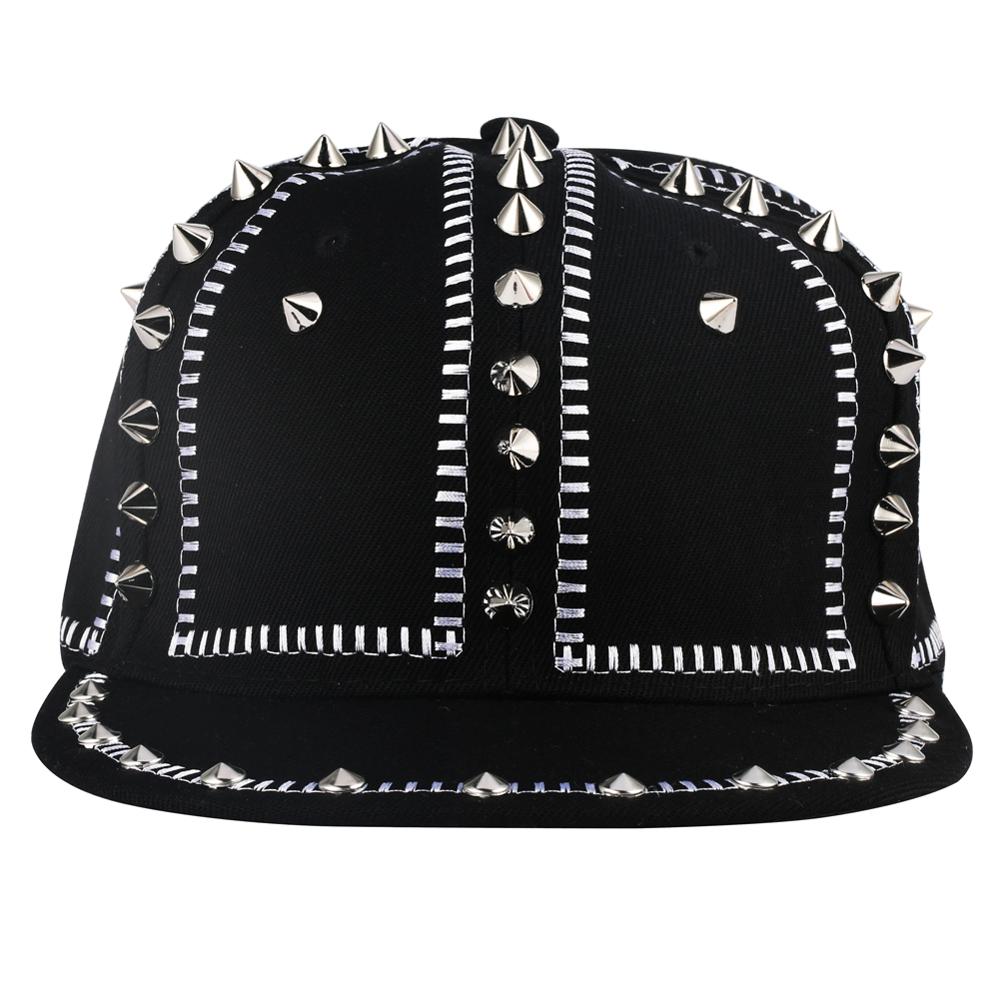 Hip Hop Cap Metal Rivet Snapback Baseball Caps Punk Rock Style Black Hiphop Hat for Women Men Streetwear Dance