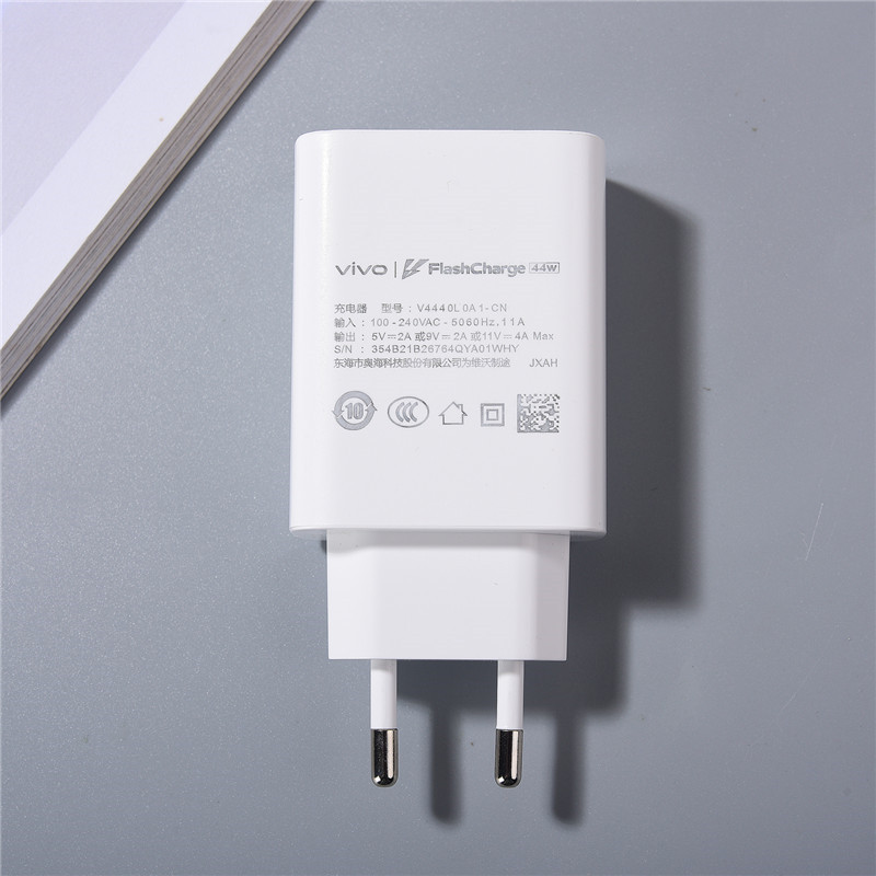 Original Vivo 44W FlashCharg 2.0 Charger EU US Fast Charging Adapter 100CM Type C Cable For Vivo X50 X30 X60 Pro S7 S12 iQOO Z1X: BR