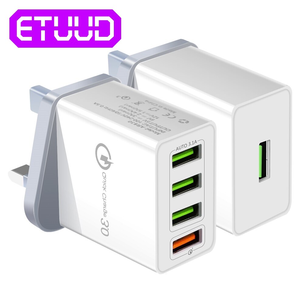 QC 3.0 USB Wall Chargerpower Fast Charging Charger Phone Adapter Portable Wall Mobile Phone Charger UK Plug For Tablet IPad