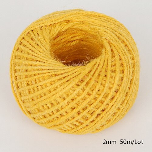 Rollo de cuerda de cáñamo de arpillera Natural, cordel de yute arpillera Natural, 2mm, macramé, decoración de etiquetas de boda, 1 rollo de 50M, varios colores: Yellow