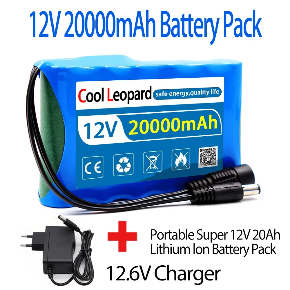 Original Portable 12V Battery,20000mAh 30000mAh 50000mAh Rechargeable Lithium-ion 18650 Battery Pack, DC 12.6V Charger: green