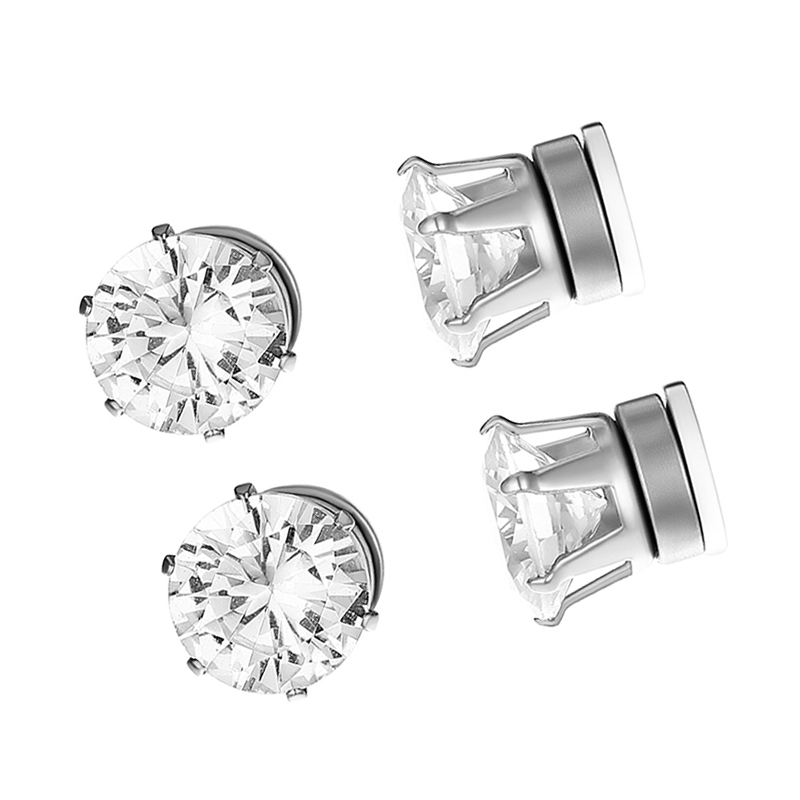 1 Pairs Crystal Strong Magnetic Ear Stud Clip Earrings for Men Women Punk Round Zircon Magnet Earrings Non Piercing Jewelry