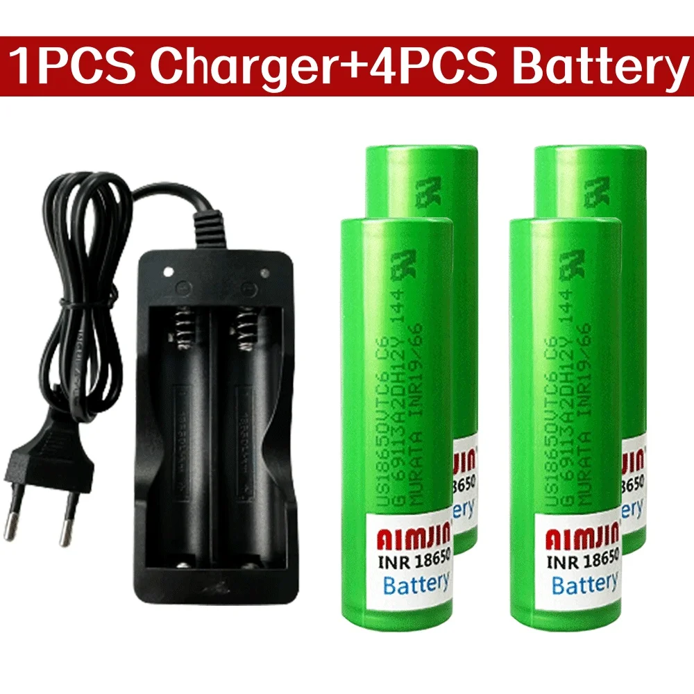 100% novo 18650 VTC6 3.6V 3000mAh bateria recarregável de íon de lítio adequada para controle remoto, lanternas etc + carregador: ROXO