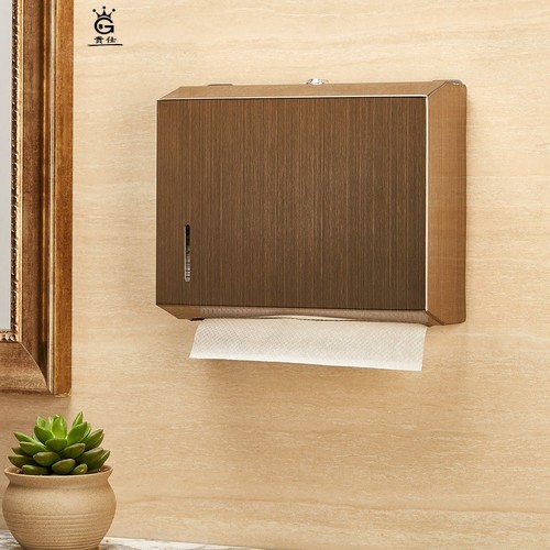 Caja metálica de pañuelos de papel, dispensador de toallas de papel, oro, baño público, pared doble de acero inoxidable, montada en la pared, sin perforación, FH020: Style 10
