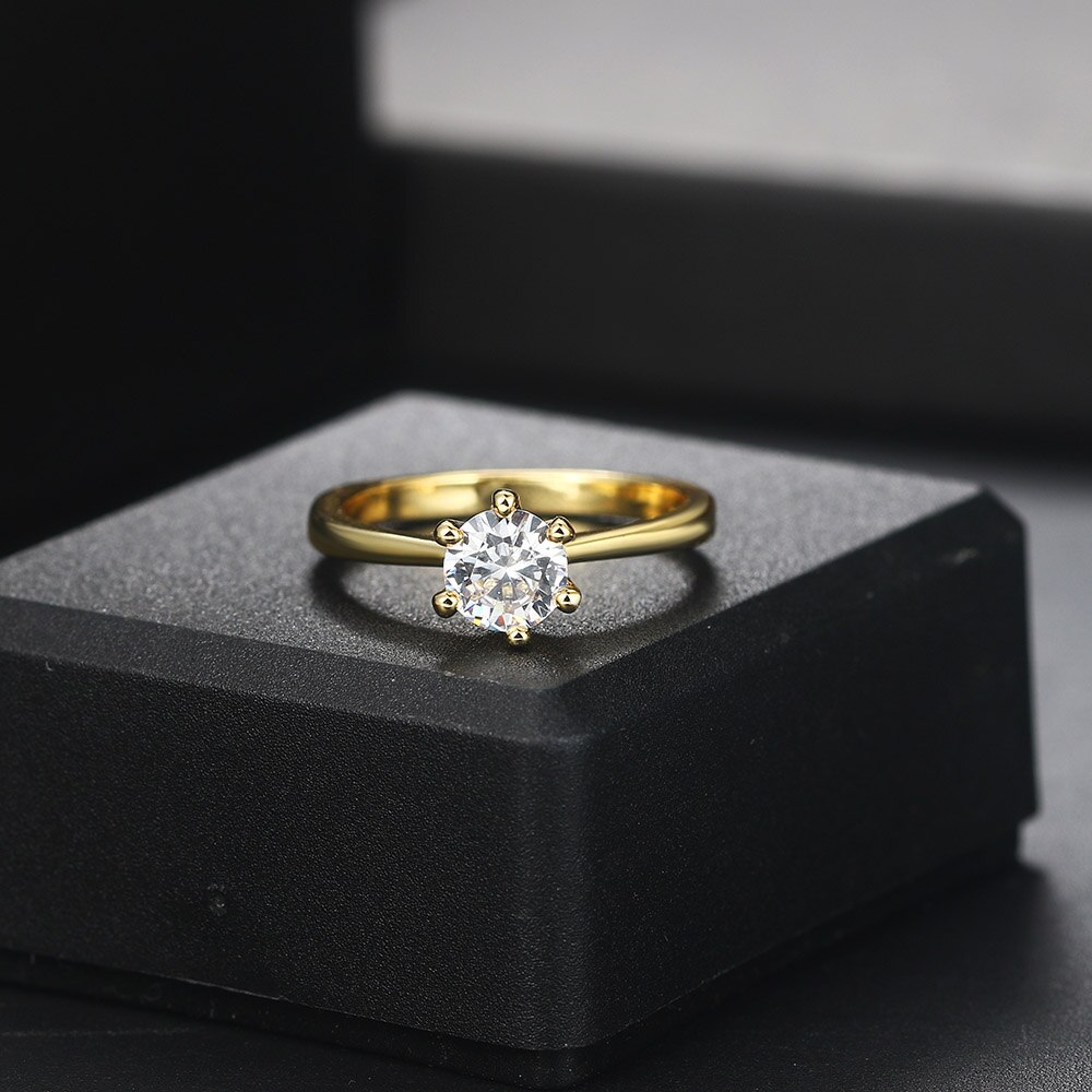 Zhouyang Trouwringen Voor Vrouwen Classic 1 Karaat Aaa + Zirkoon Licht Gouden Kleur Engagement Anniversary Ring Sieraden R174