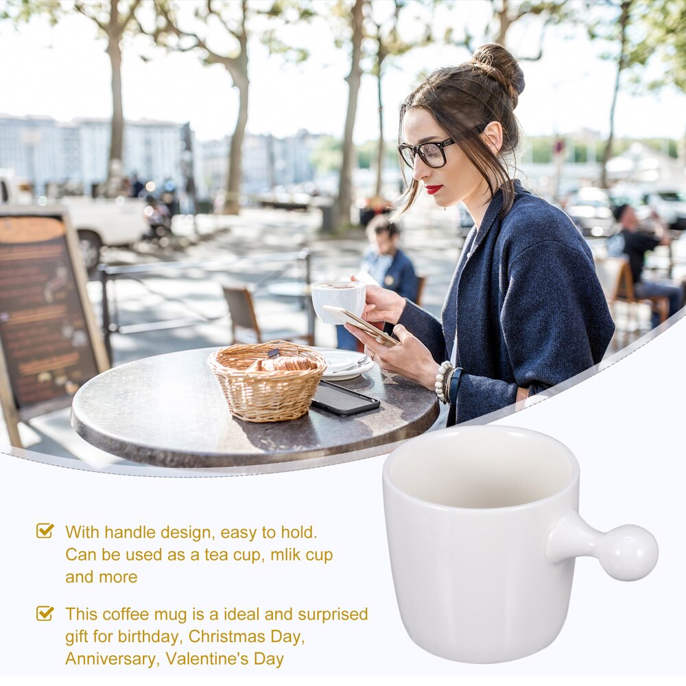 1pc Ceramic Cup Coffee Mug Teacup with Handle for Home Restaurant (White)