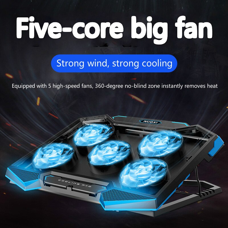 COOLCOLD 18 zoll Spielen Laptop Kühler Fünf Fan LED-bildschirm Zwei USB Hafen 1400RPM Laptop Kühlung Pad Notizbuch Stand für Laptop