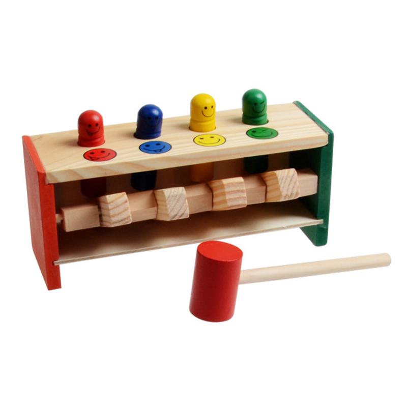 Martillo de juguete de madera para bebé + caja de martillo para niños pequeños rompecabezas educativos de juguete para niños Juego de madera banco de martillos juguetes para niños: Default Title