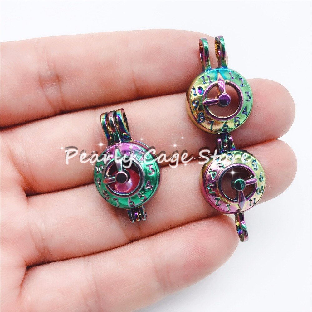 5 pcs Rainbow Kleur Klok Parel Kooi Kralen Kooi Essentiële Olie Diffuser Charmes Medaillon Hanger DIY Sieraden Maken voor Oyster parel